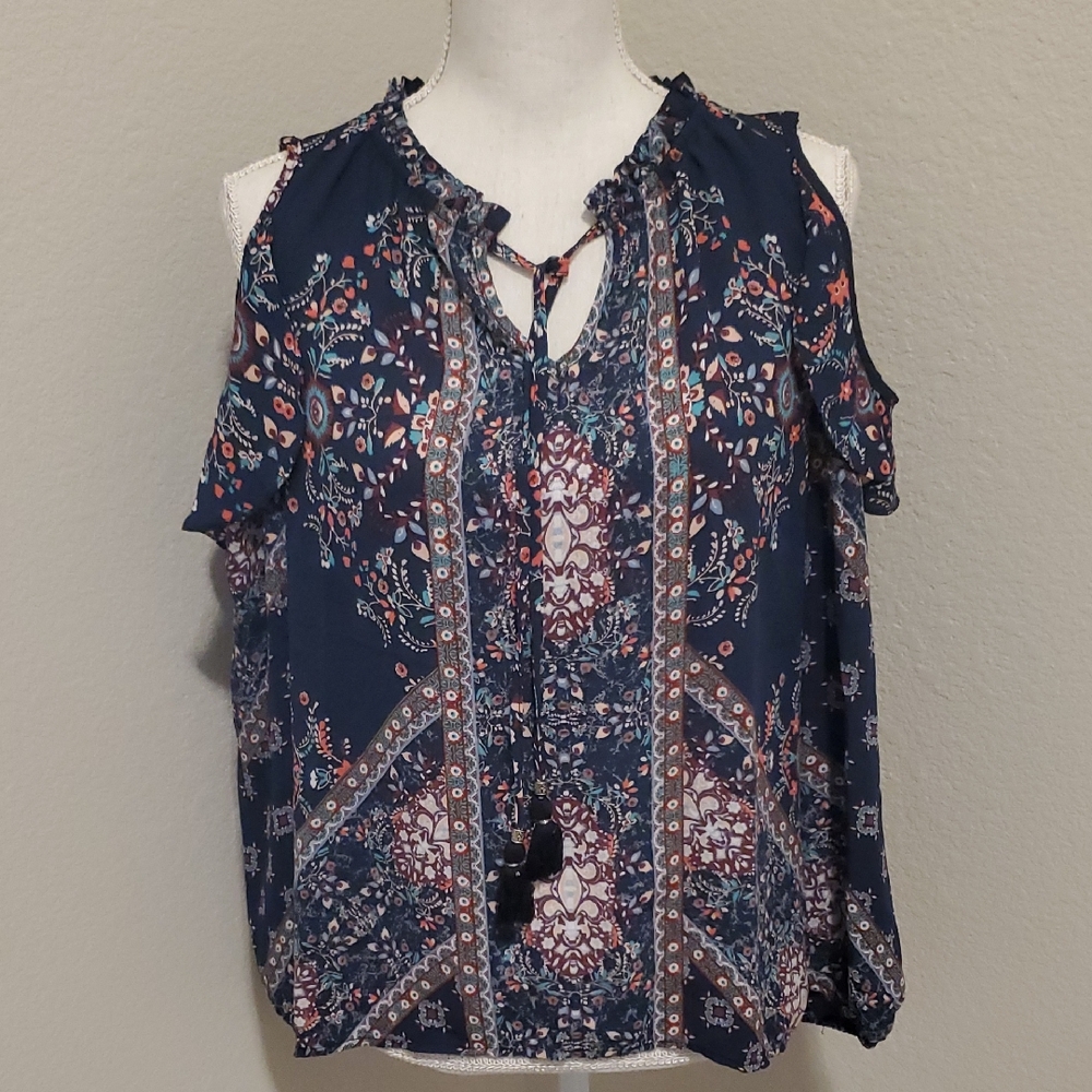 (4 for $10) Knox Rose Navy Floral Blouse